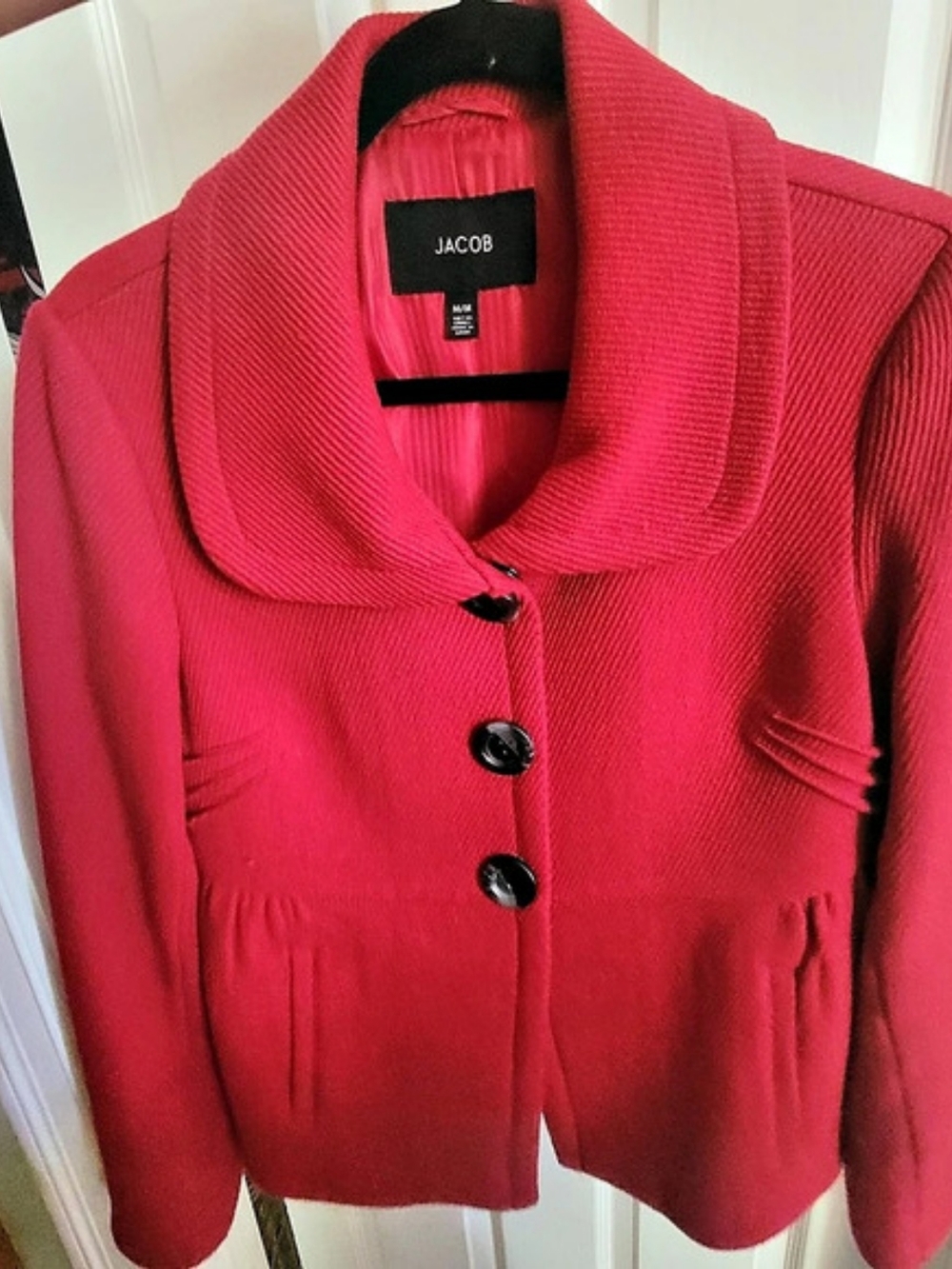VINTAGE, JACOB Textured Button-Front Jacket in Red Size Medium